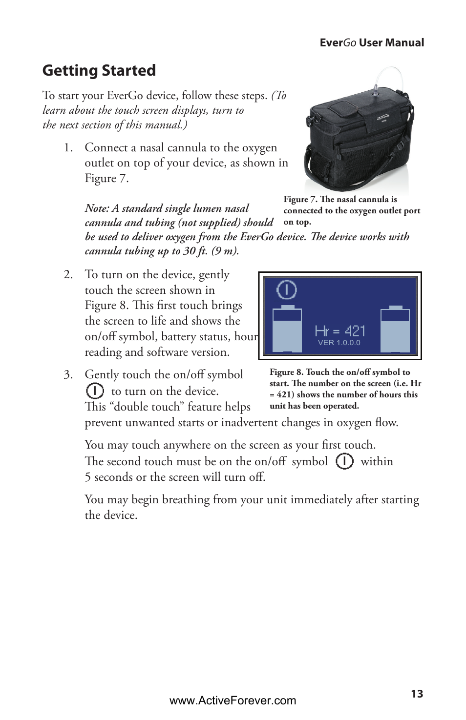 Getting started | Activeforever Respironics EverGo Portable Oxygen Concentrator User Manual | Page 16 / 38