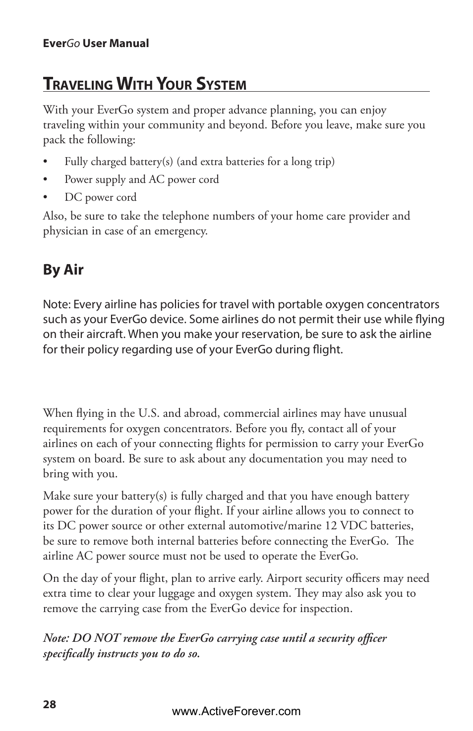 By air | Activeforever Respironics EverGo Portable Oxygen Concentrator User Manual | Page 31 / 38