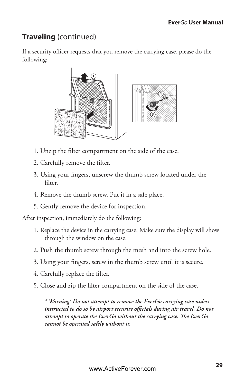 Traveling (continued) | Activeforever Respironics EverGo Portable Oxygen Concentrator User Manual | Page 32 / 38