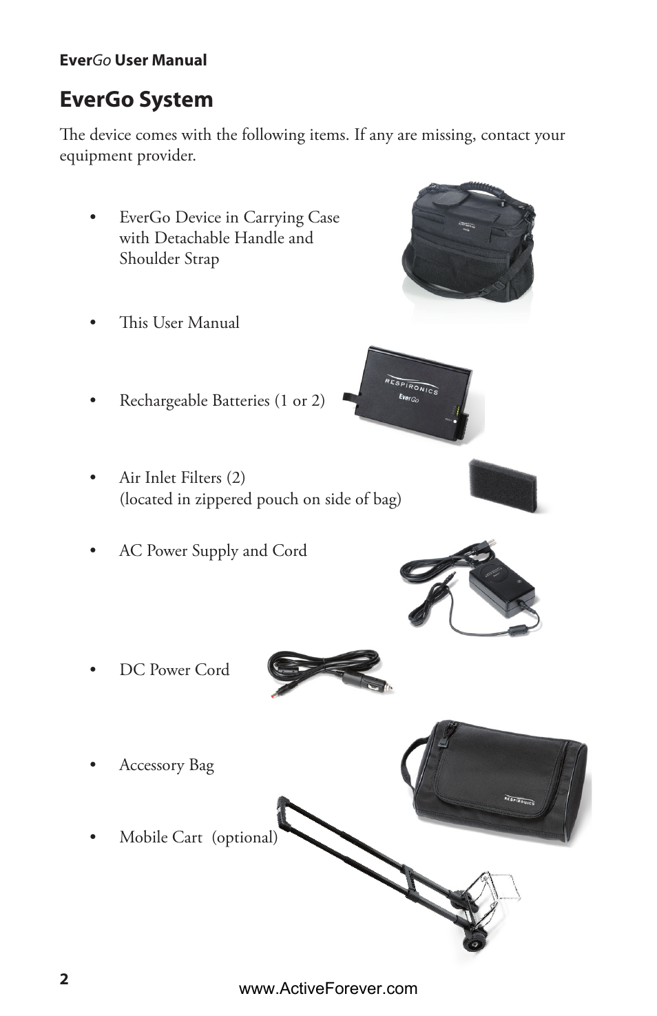 Evergo system | Activeforever Respironics EverGo Portable Oxygen Concentrator User Manual | Page 5 / 38