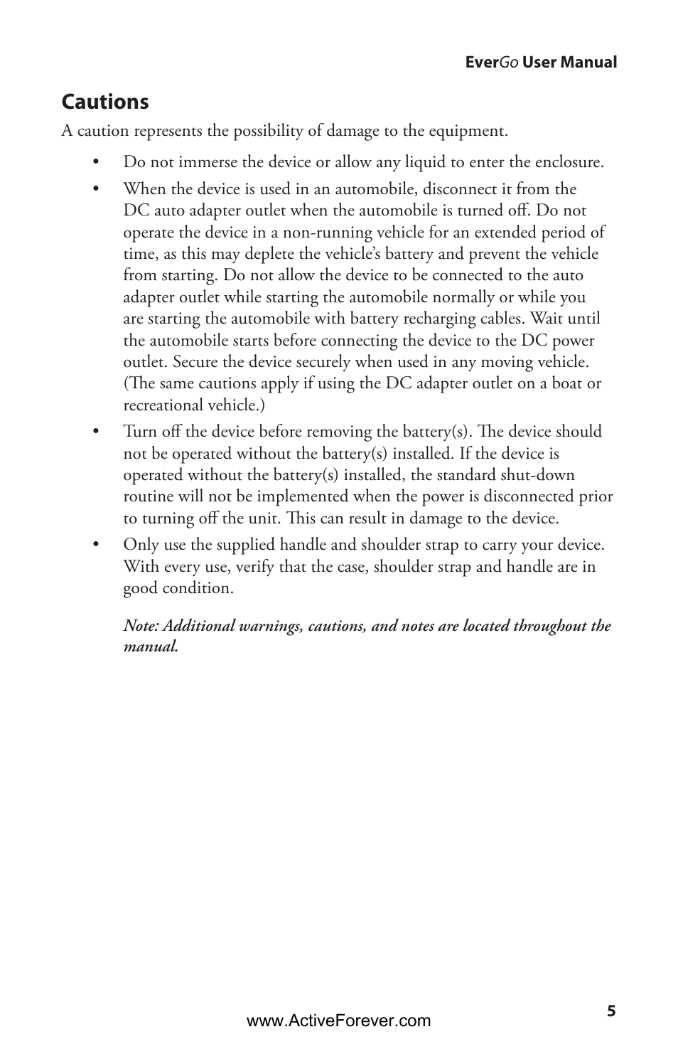Cautions | Activeforever Respironics EverGo Portable Oxygen Concentrator User Manual | Page 8 / 38