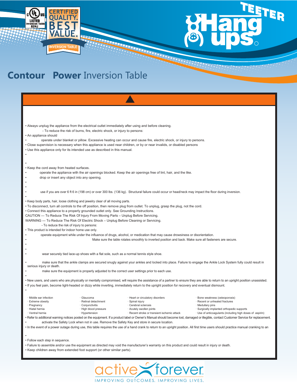 Activeforever Teeter Hang Ups Contour Power Inversion Table User Manual | 12 pages
