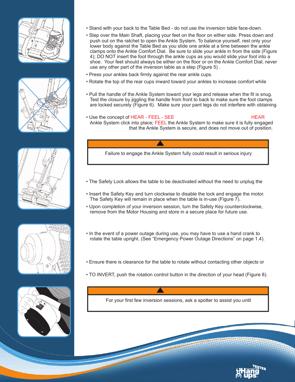 Securing your ankles, Safety lock, Inverting | Warning | Activeforever Teeter Hang Ups Contour Power Inversion Table User Manual | Page 3 / 12