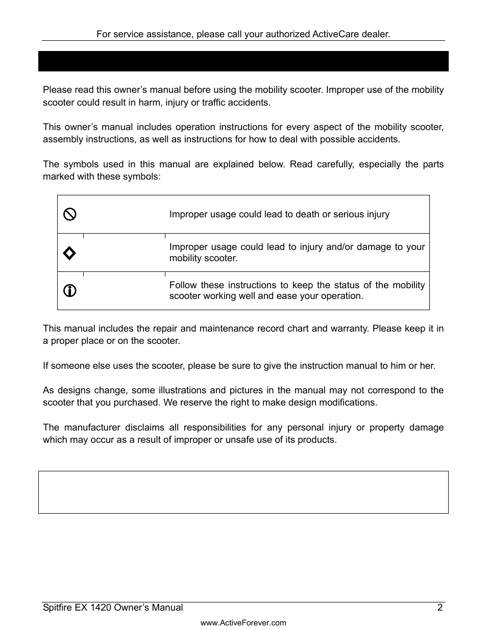 Preface | Activeforever ActiveCare Spitfire EX 1420 Travel Scooter User Manual | Page 3 / 24