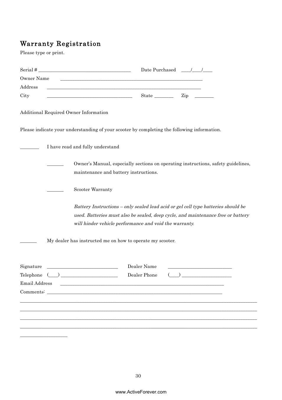 Warranty registration | Activeforever Drive Daytona S45001gt Scooter (Red - with Peace of Mind Warranty) User Manual | Page 30 / 32