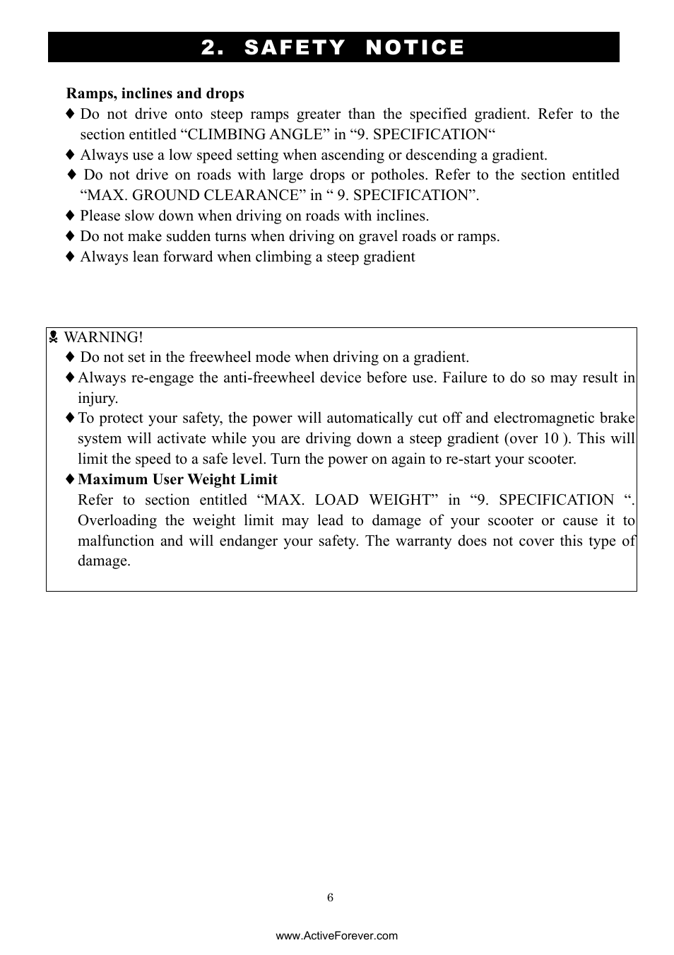 Safety notice | Activeforever Drive Daytona S45001gt Scooter (Red - with Peace of Mind Warranty) User Manual | Page 6 / 32