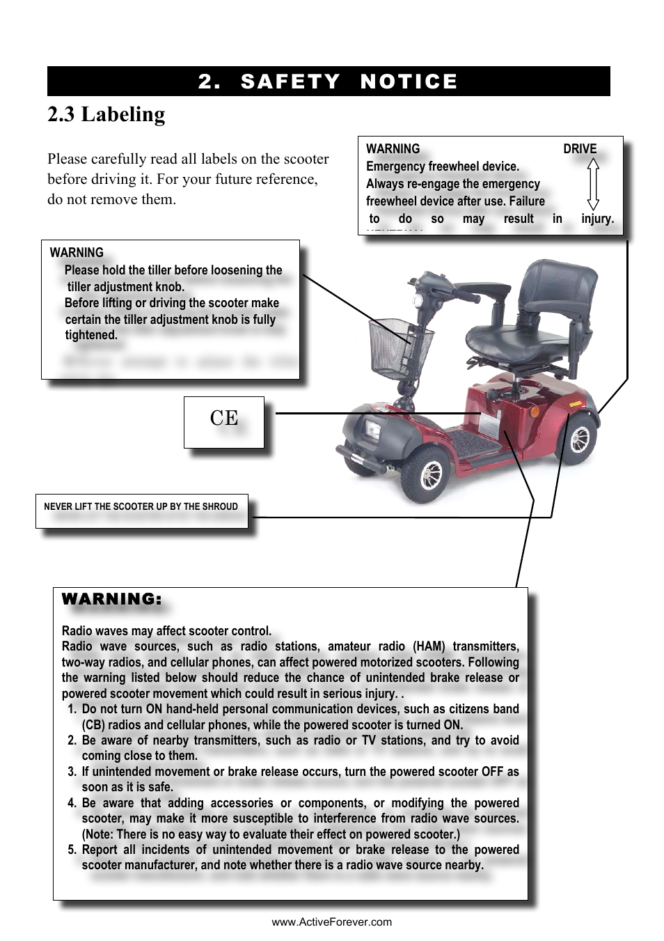 3 labeling, Safety notice | Activeforever Drive Daytona S45001gt Scooter (Red - with Peace of Mind Warranty) User Manual | Page 7 / 32