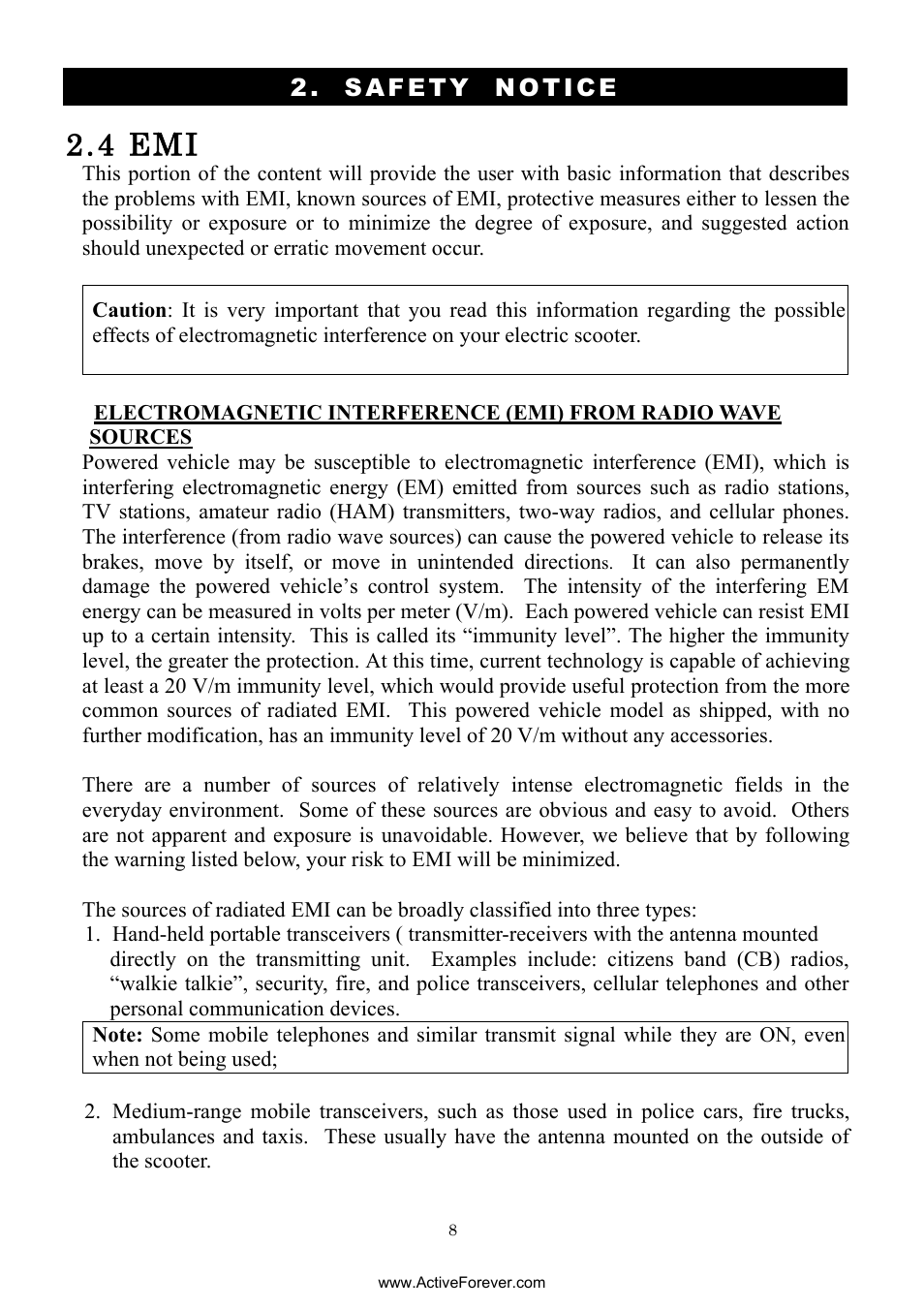 4 emi, Safety notice | Activeforever Drive Daytona S45001gt Scooter (Red - with Peace of Mind Warranty) User Manual | Page 8 / 32