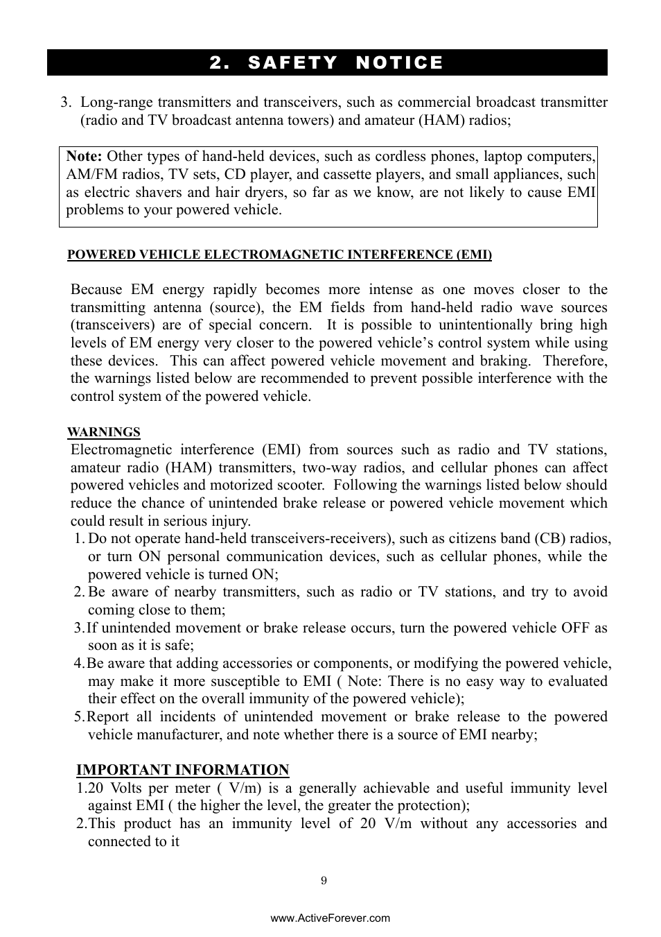 Safety notice | Activeforever Drive Daytona S45001gt Scooter (Red - with Peace of Mind Warranty) User Manual | Page 9 / 32