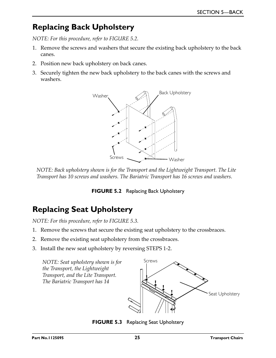 Replacing back upholstery, Replacing seat upholstery | Activeforever Invacare Tracer Transport Wheelchair User Manual | Page 25 / 33