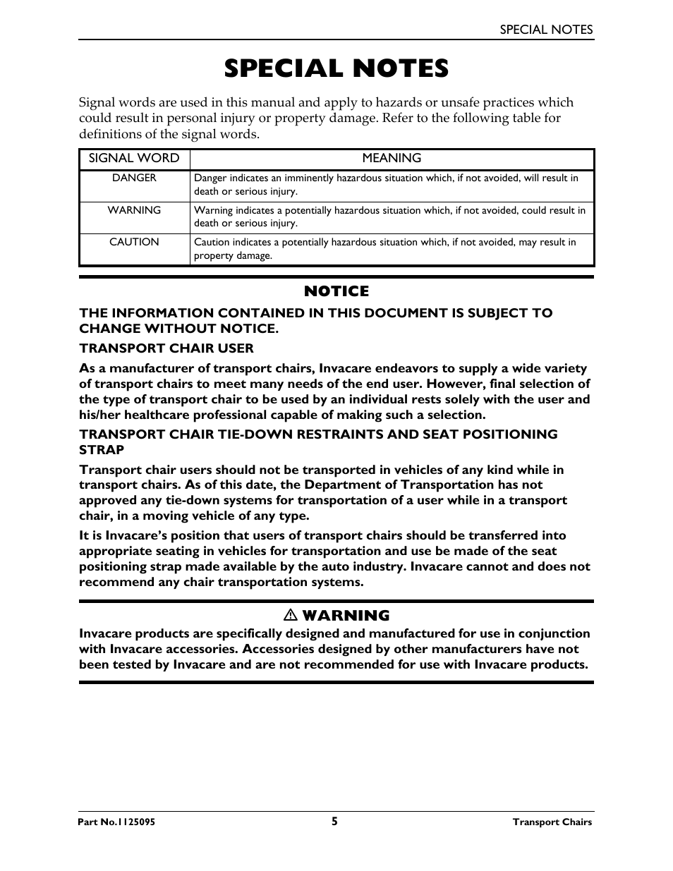 Special notes | Activeforever Invacare Tracer Transport Wheelchair User Manual | Page 5 / 33