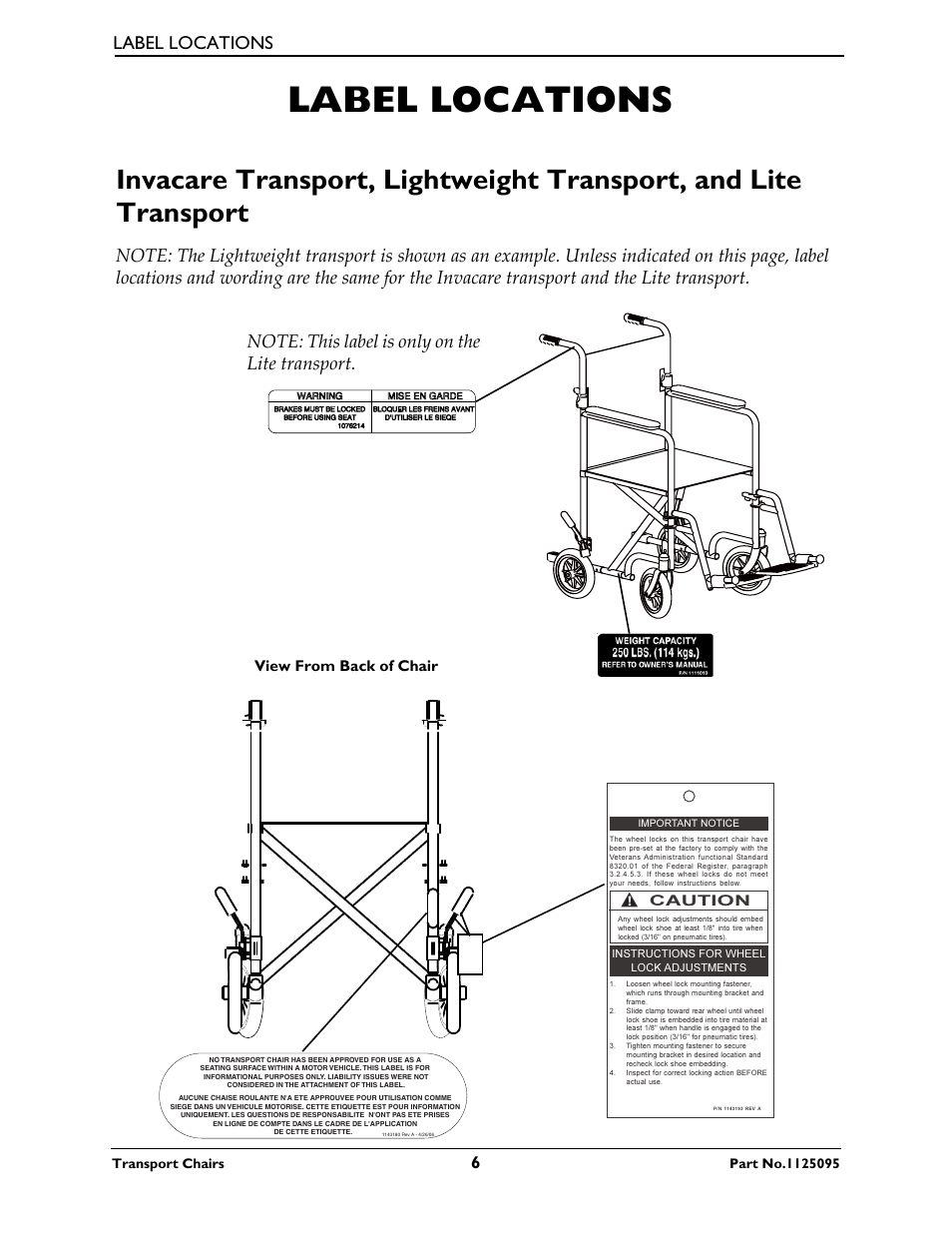 Label locations, View from back of chair | Activeforever Invacare Tracer Transport Wheelchair User Manual | Page 6 / 33