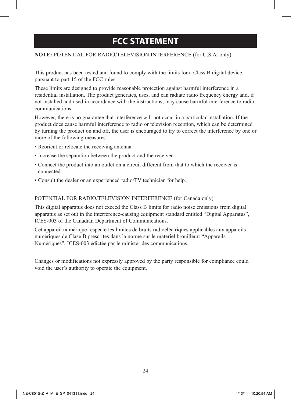 Fcc statement | Activeforever Omron CompAir NE-C801 Nebulizer System (Omron CompAir Nebulizer System NE-C801) User Manual | Page 24 / 32