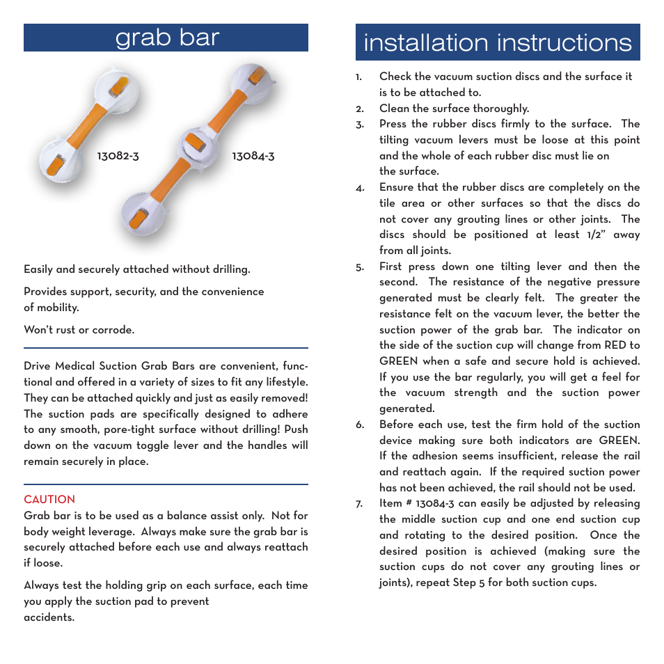 Grab bar, Installation instructions | Activeforever Drive Suction Cup Grab Bar User Manual | Page 2 / 3