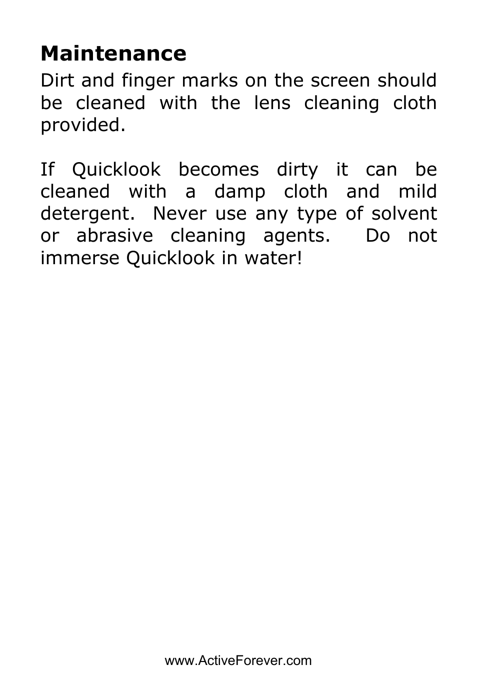 17 maintenance | Activeforever QuickLook Focus Portable Video Magnifier User Manual | Page 17 / 19