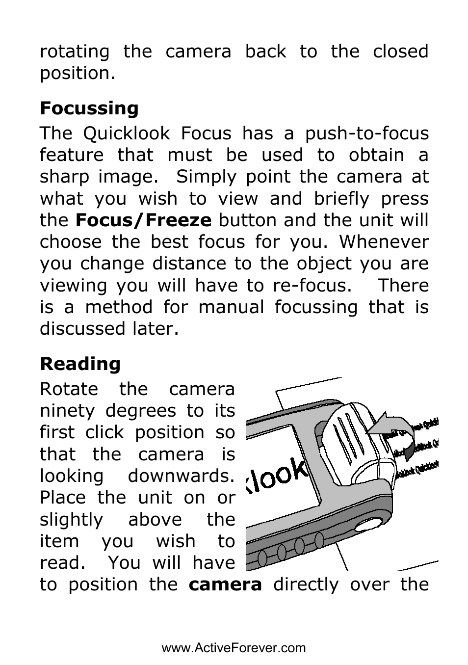 Activeforever QuickLook Focus Portable Video Magnifier User Manual | Page 6 / 19