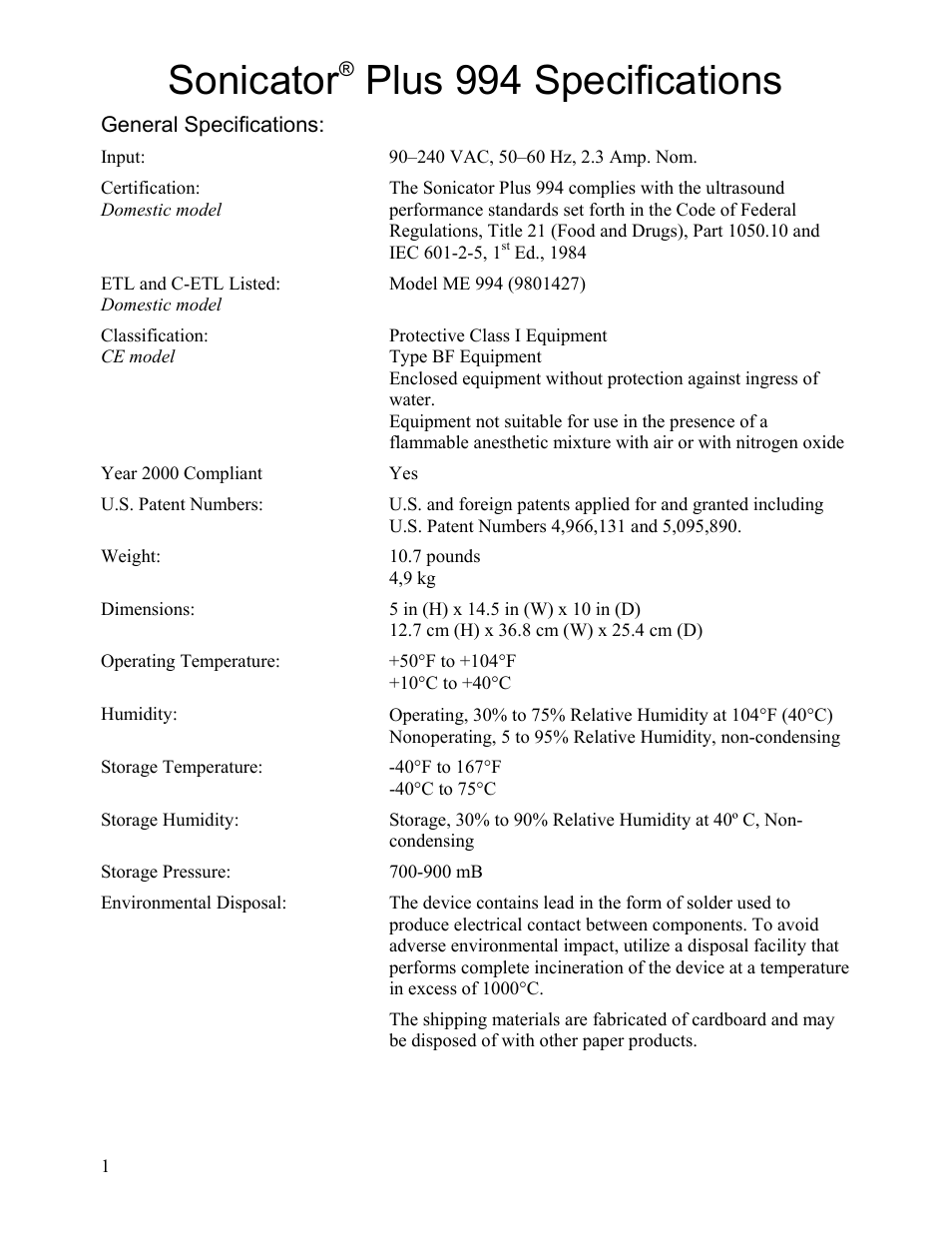 Activeforever Mettler Sonicator Plus 994 4-Channel Combination Therapy Device User Manual | 8 pages