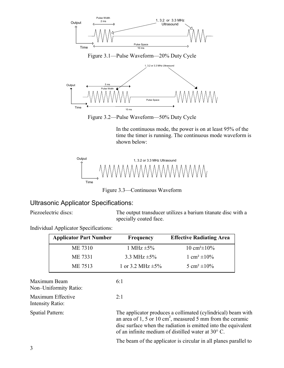 Ultrasonic applicator specifications | Activeforever Mettler Sonicator Plus 994 4-Channel Combination Therapy Device User Manual | Page 3 / 8