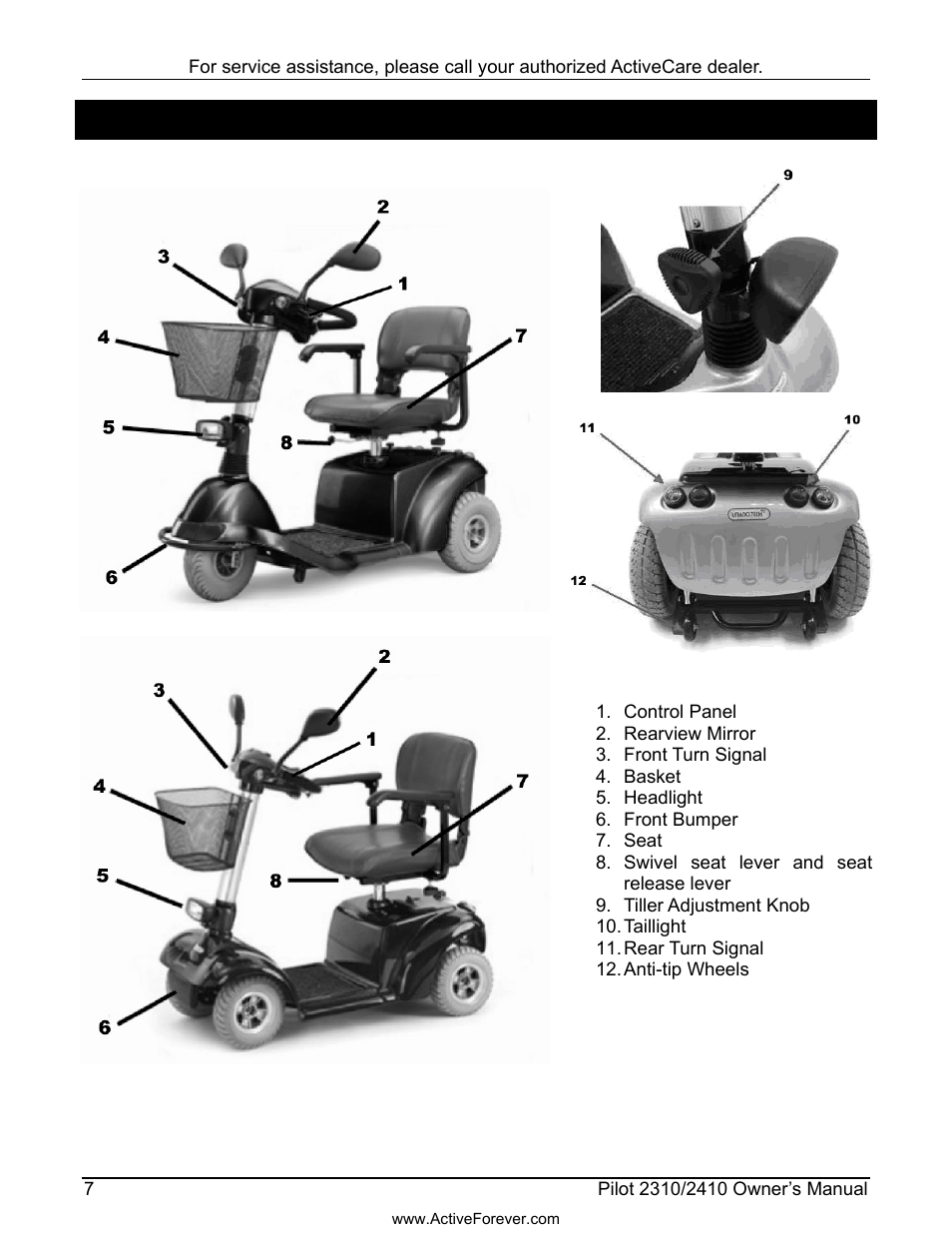 Parts | Activeforever ActiveCare Pilot 2410 Power Scooter User Manual | Page 8 / 24