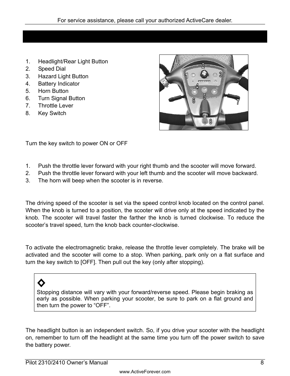 Operation | Activeforever ActiveCare Pilot 2410 Power Scooter User Manual | Page 9 / 24