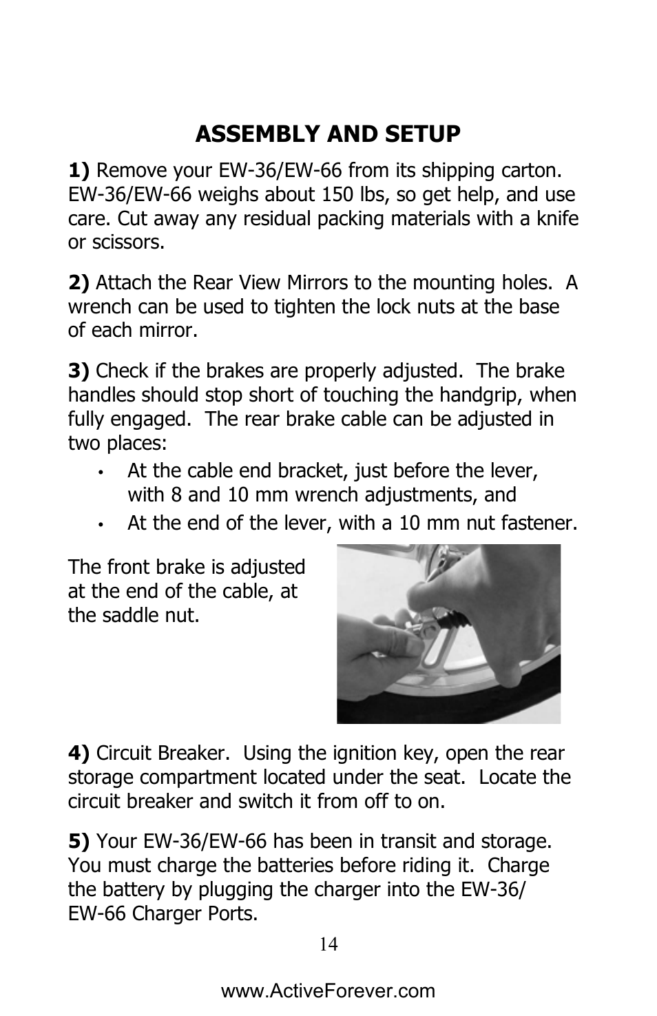 Assembly and setup | Activeforever EWheels EW-66 2 Passenger Mobility Scooter User Manual | Page 15 / 27