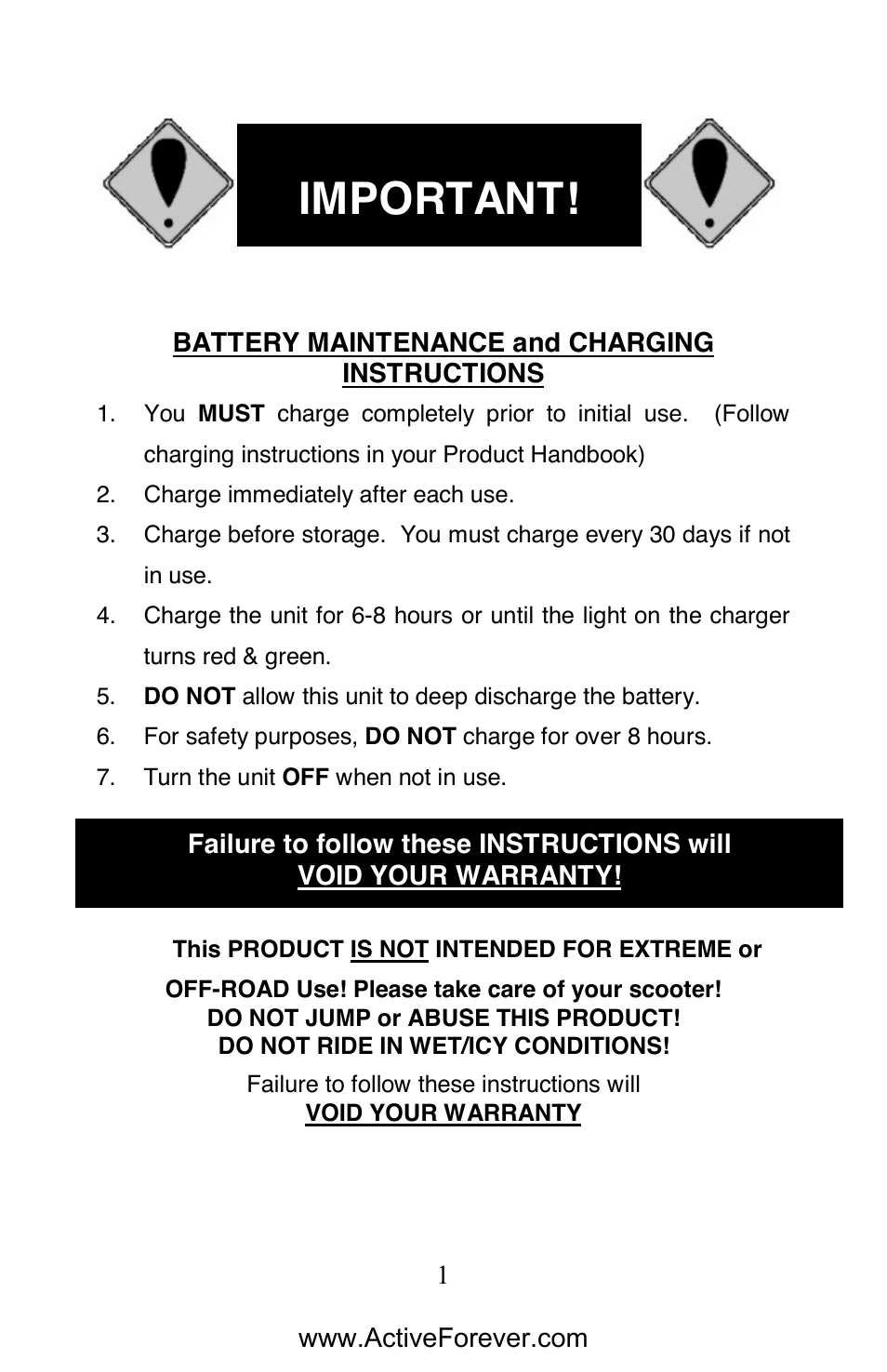 Important | Activeforever EWheels EW-66 2 Passenger Mobility Scooter User Manual | Page 2 / 27