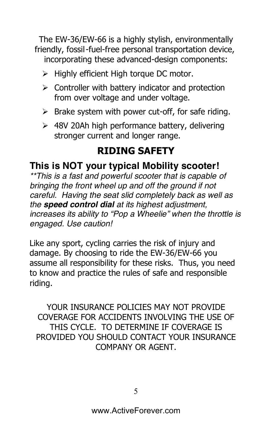 Activeforever EWheels EW-66 2 Passenger Mobility Scooter User Manual | Page 6 / 27