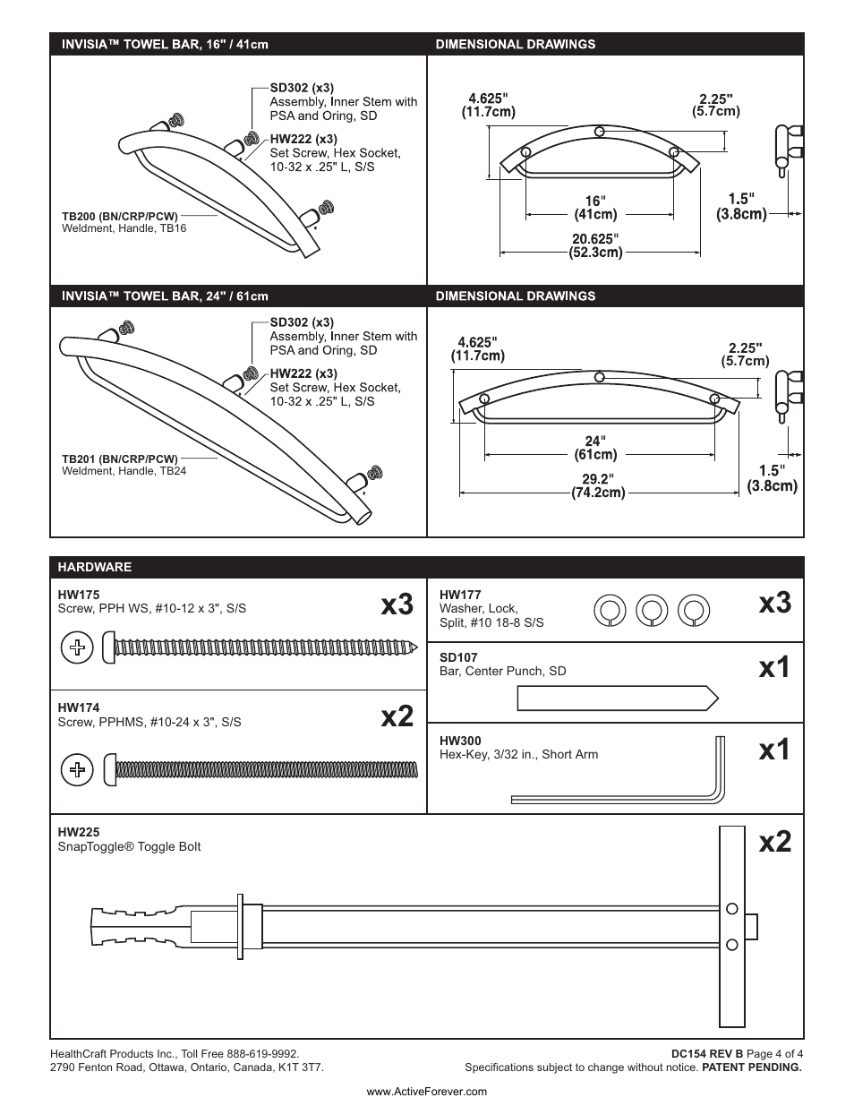 X3 x2 x2 | Activeforever Invisia Collection Towel Bar and Support Rail User Manual | Page 4 / 4