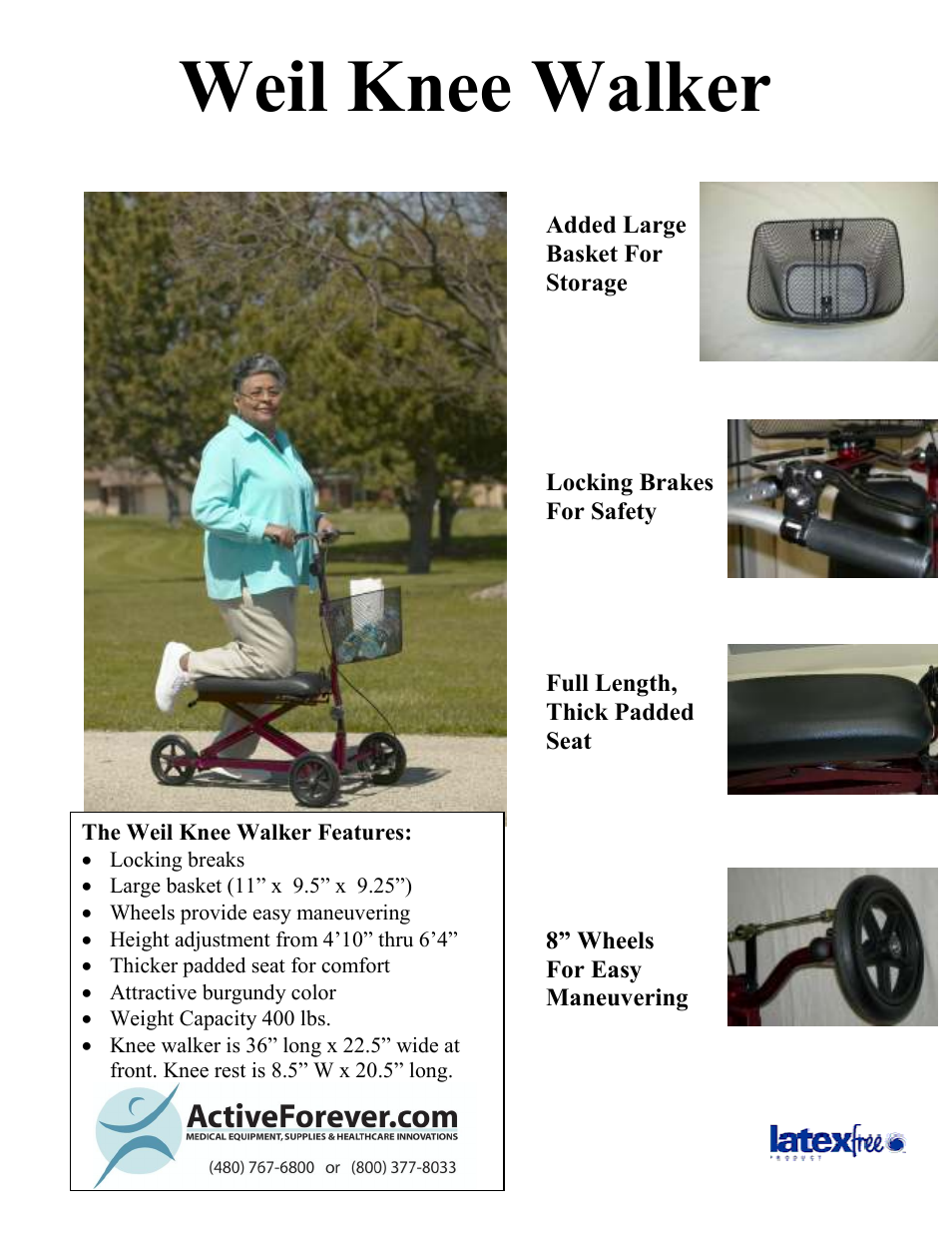 Activeforever Weil Knee Scooter User Manual | 7 pages