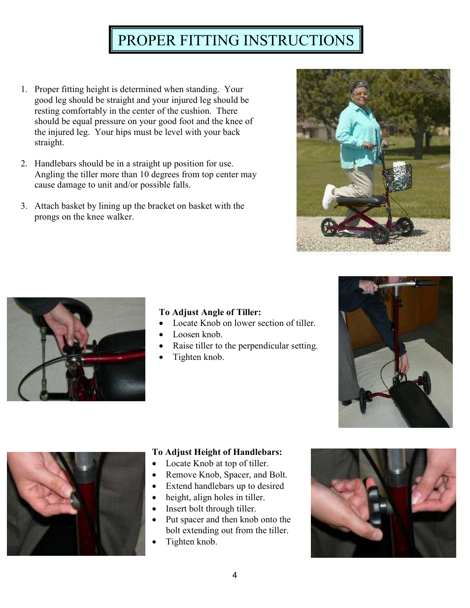 Proper fitting instructions | Activeforever Weil Knee Scooter User Manual | Page 4 / 7