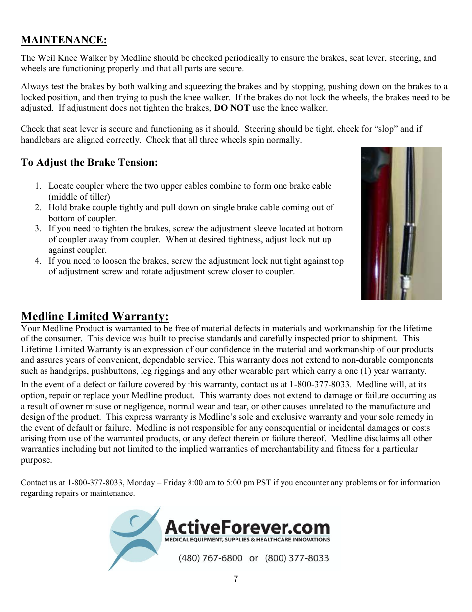 Medline limited warranty | Activeforever Weil Knee Scooter User Manual | Page 7 / 7