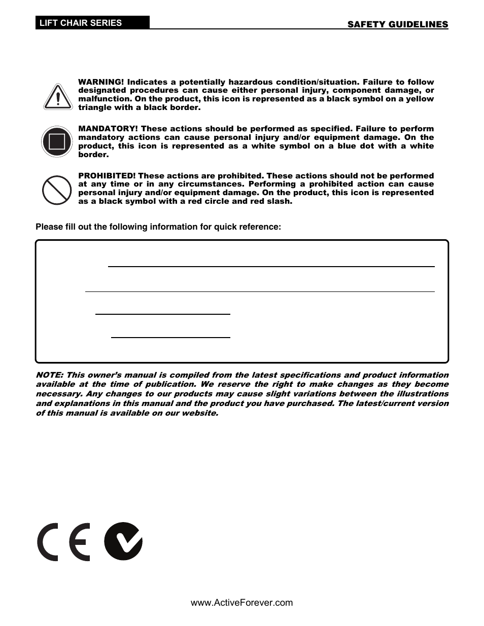 Activeforever Pride Lift Chair Classic Collection 2 Position User Manual | Page 2 / 17