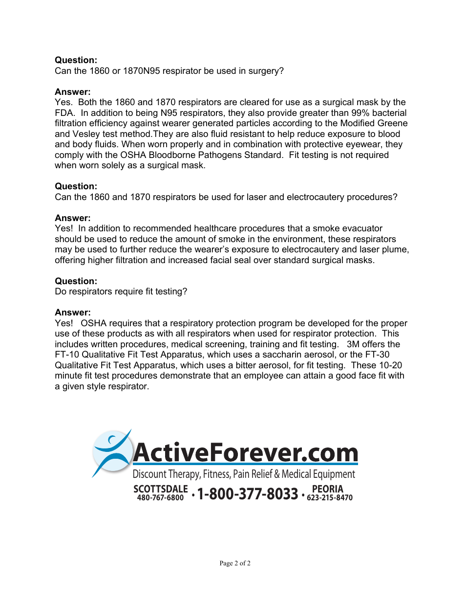 Scottsdale, Peoria | Activeforever 3M N95 Respirator Surgical Masks 1860 User Manual | Page 2 / 2
