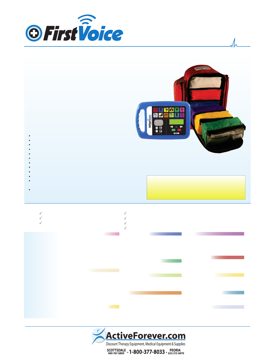 Activeforever First Voice Self Contained Emergency Treatment Backpack Kit User Manual | 1 page