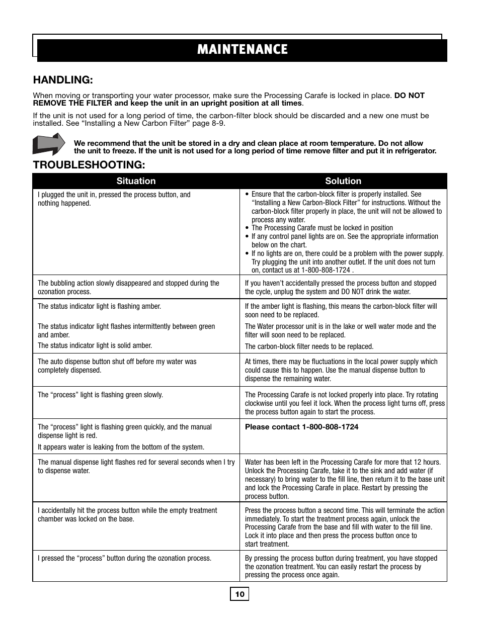 Maintenance, Handling, Troubleshooting | Activeforever Lotus Water Treatment System (Replacement Filter) User Manual | Page 12 / 18