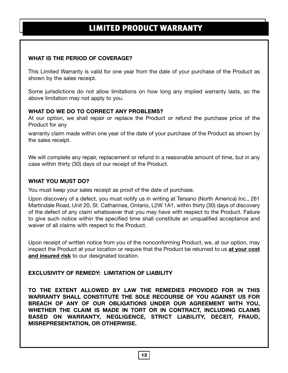 Limited product warranty | Activeforever Lotus Water Treatment System (Replacement Filter) User Manual | Page 15 / 18