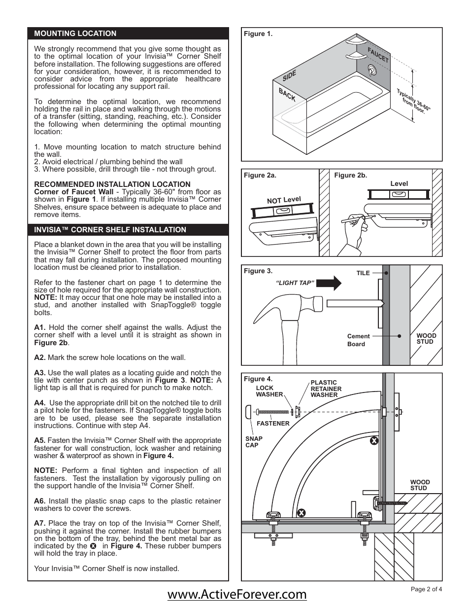 Activeforever Invisia Collection Corner Shelf with Support Rail User Manual | Page 2 / 4