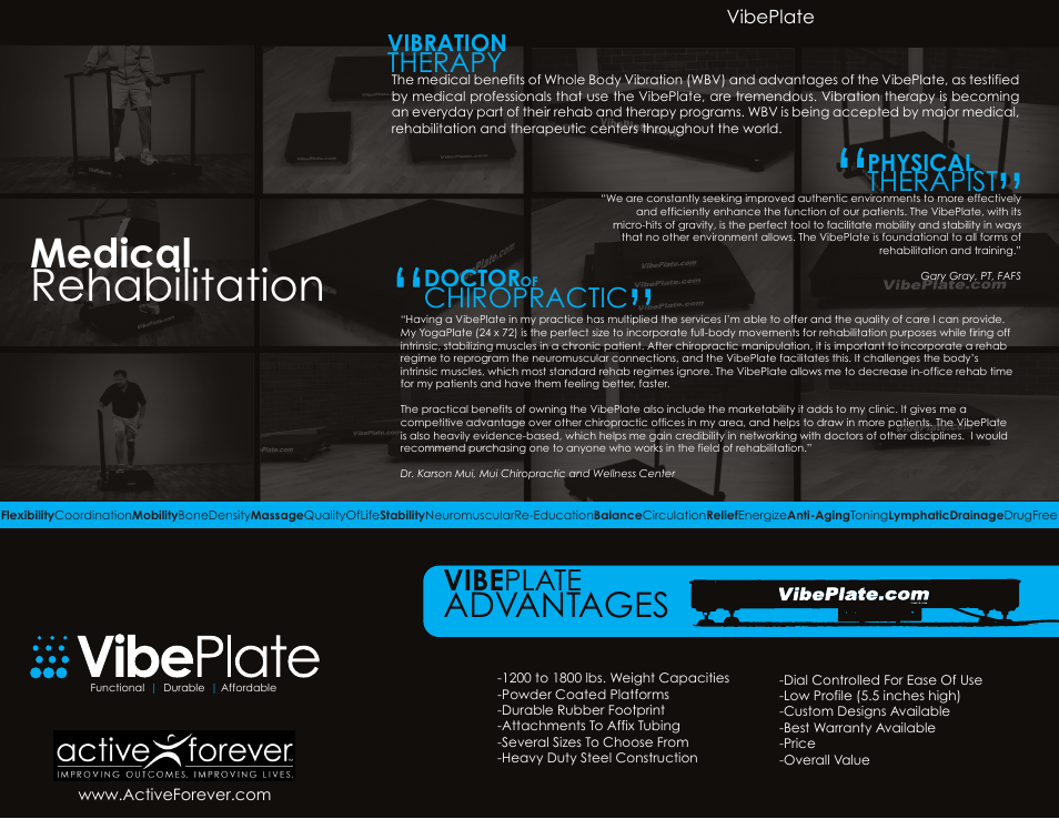 Rehabilitation, Medical, Advantages | Vibe plate, Therapy, Therapist, Chiropractic, Vibration, Physical, Doctor | Activeforever VibePlate Exercise Vibration Plate User Manual | Page 2 / 2