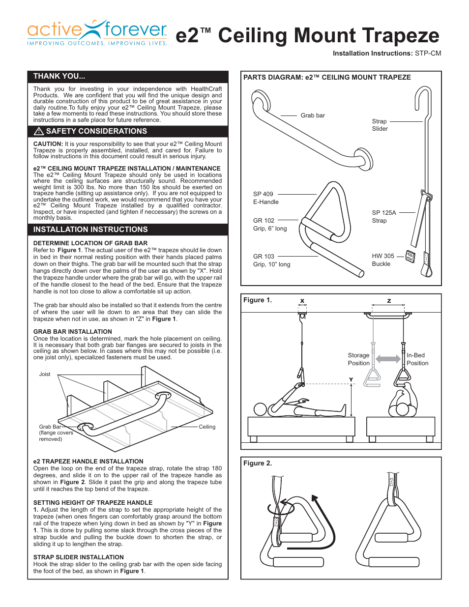 Activeforever Health Craft e2 Ceiling Mounted Trapeze User Manual | 1 page