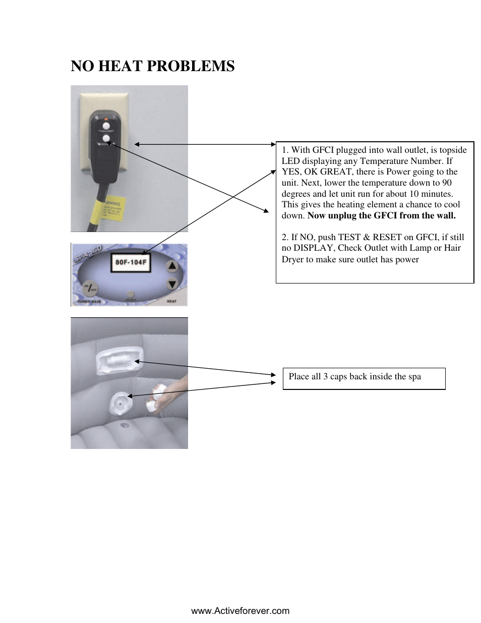 Microsoft word - no heat problems, No heat problems | Activeforever Spa2Go Portable Spa (Blue) User Manual | Page 6 / 11