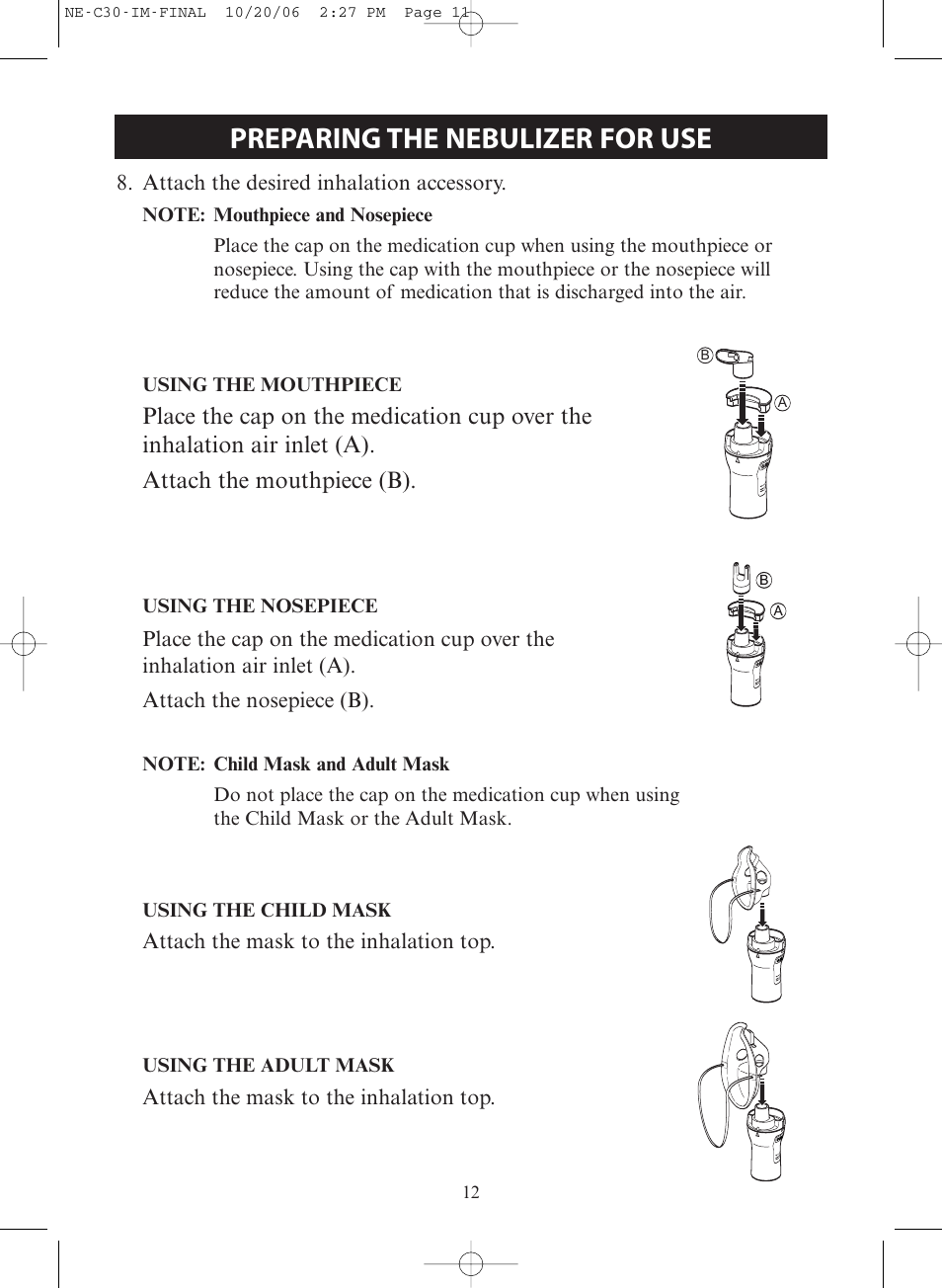Preparing the nebulizer for use | Activeforever Omron CompAir Elite Portable Compressor Nebulizer NE-C30 User Manual | Page 12 / 26