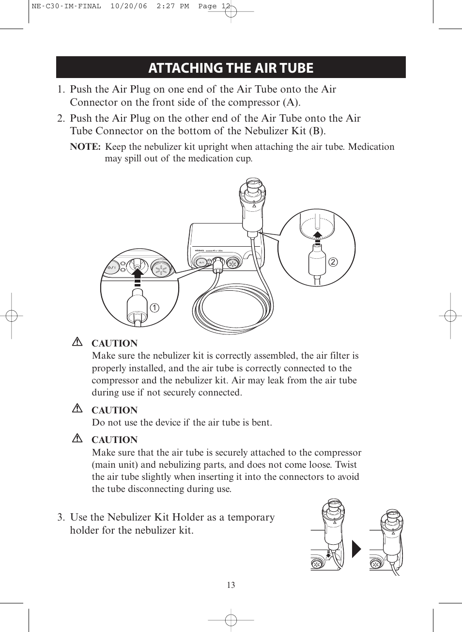 Attaching the air tube | Activeforever Omron CompAir Elite Portable Compressor Nebulizer NE-C30 User Manual | Page 13 / 26