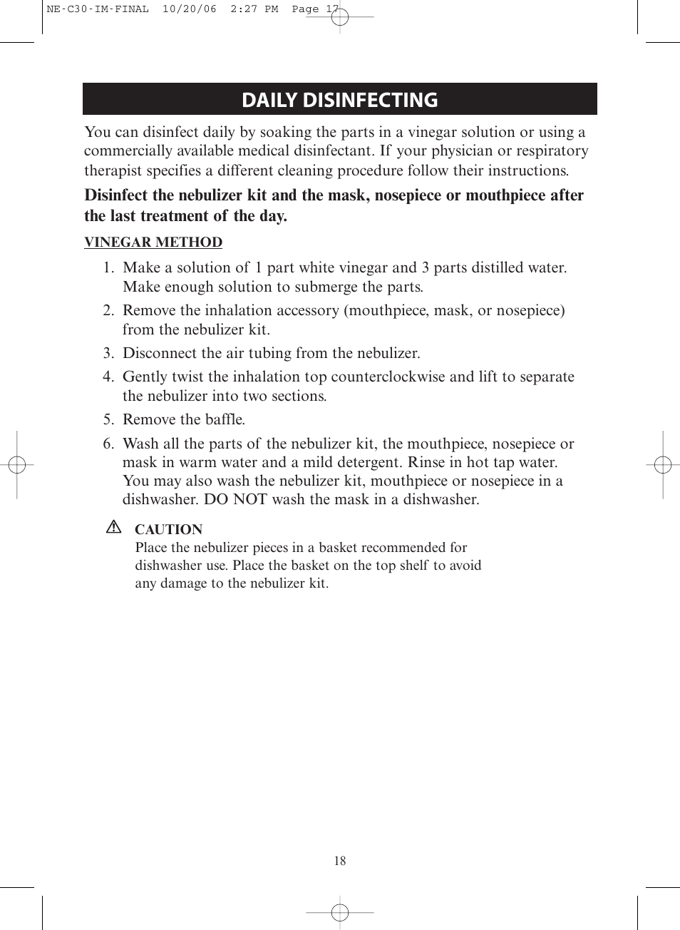 Daily disinfecting | Activeforever Omron CompAir Elite Portable Compressor Nebulizer NE-C30 User Manual | Page 18 / 26