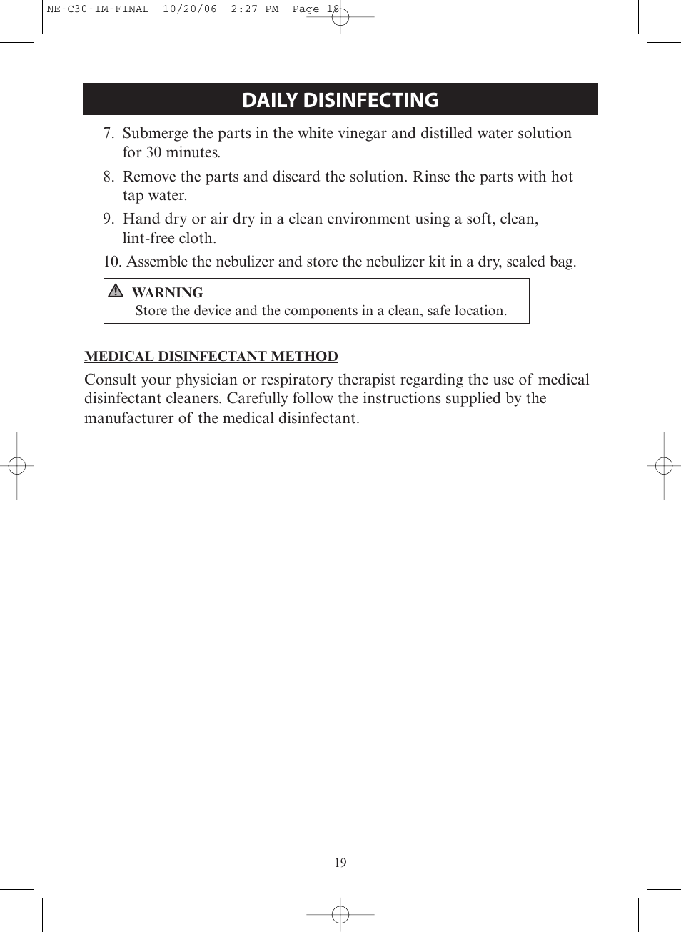 Daily disinfecting | Activeforever Omron CompAir Elite Portable Compressor Nebulizer NE-C30 User Manual | Page 19 / 26
