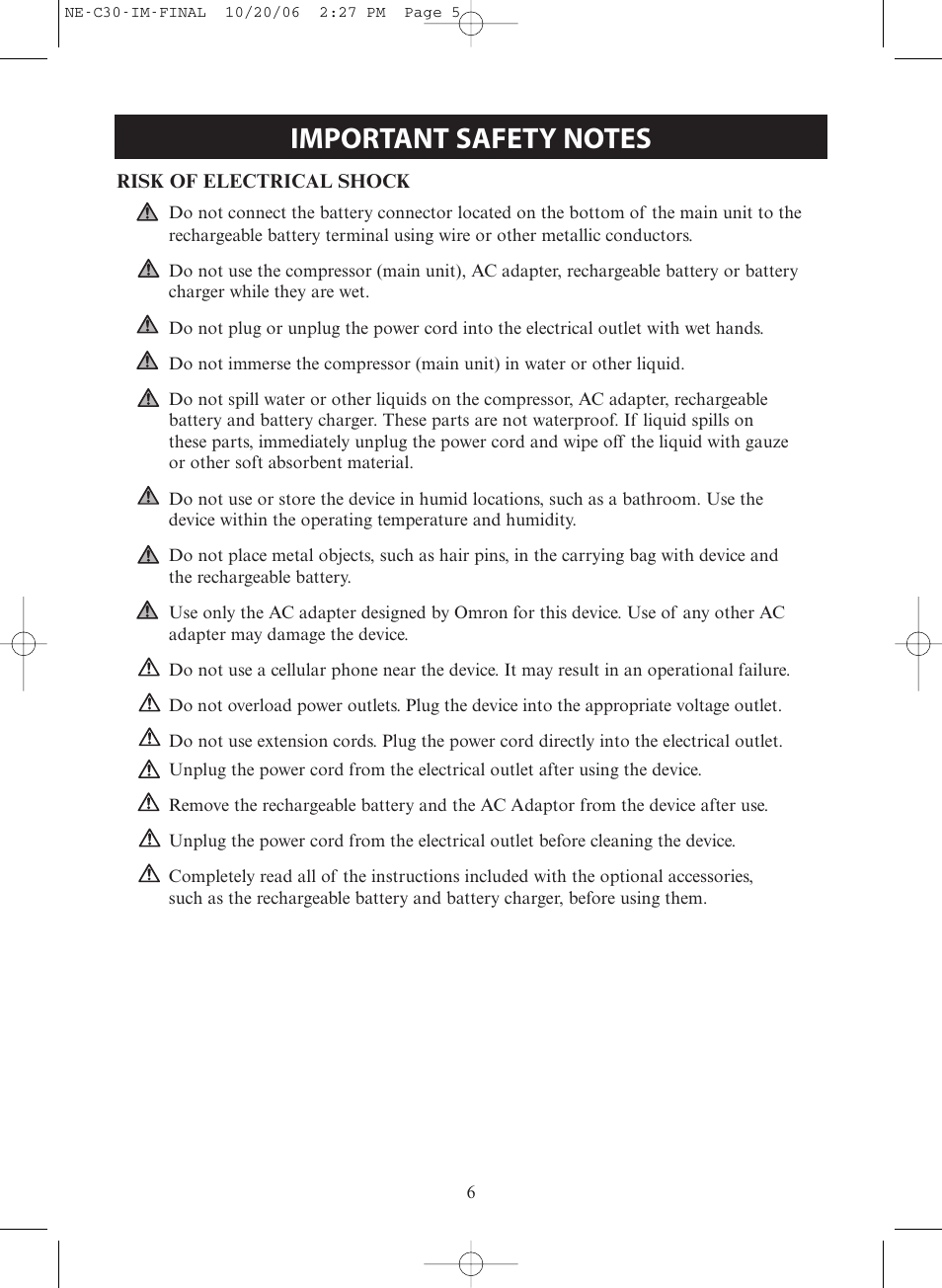 Activeforever Omron CompAir Elite Portable Compressor Nebulizer NE-C30 User Manual | Page 6 / 26
