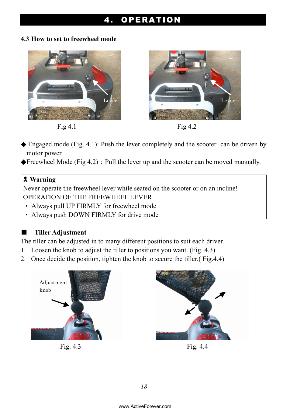 Operation | Activeforever Phoenix S35010 Power Mobility Scooter (3 Wheel) User Manual | Page 13 / 29