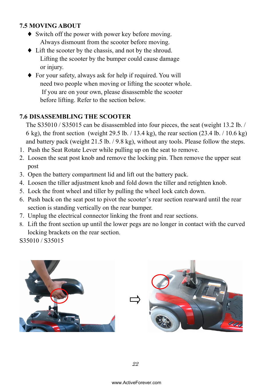 Activeforever Phoenix S35010 Power Mobility Scooter (3 Wheel) User Manual | Page 22 / 29