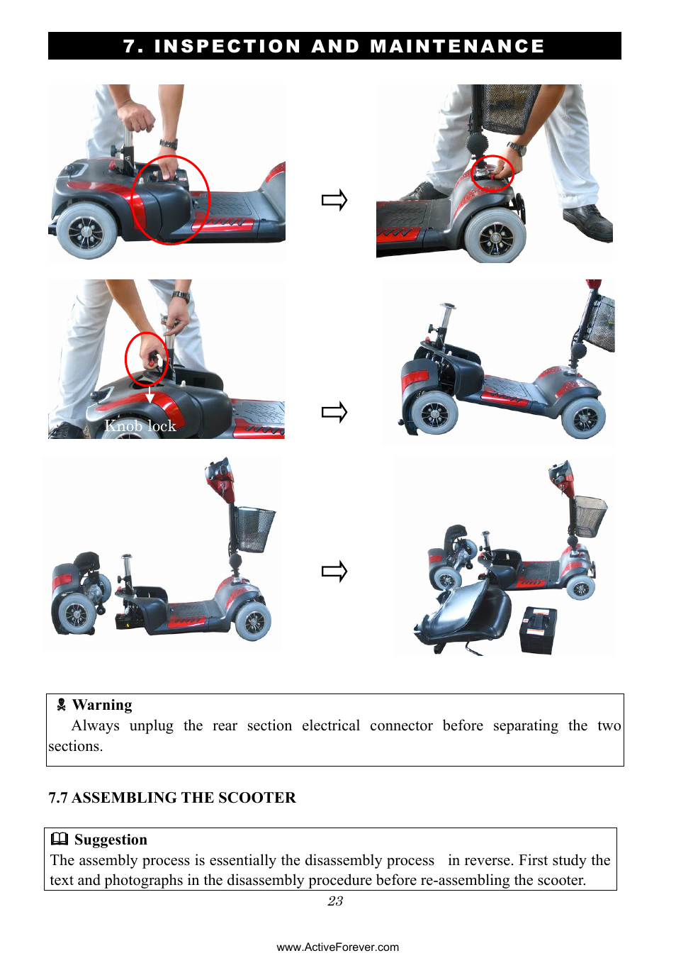 Inspection and m aintenance | Activeforever Phoenix S35010 Power Mobility Scooter (3 Wheel) User Manual | Page 23 / 29