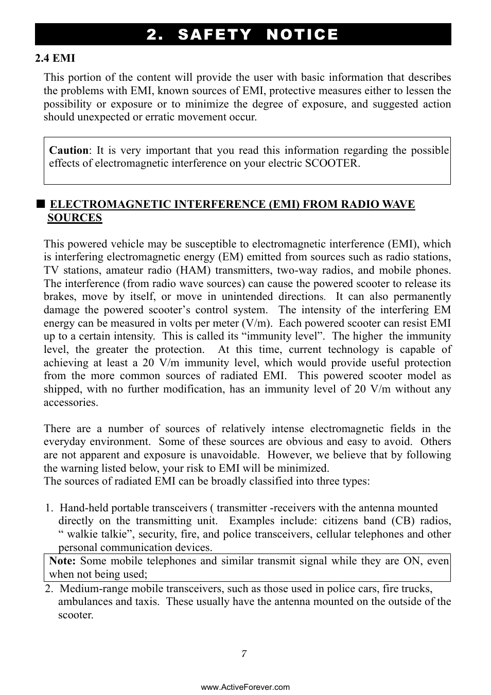 Safety notice | Activeforever Phoenix S35010 Power Mobility Scooter (3 Wheel) User Manual | Page 7 / 29