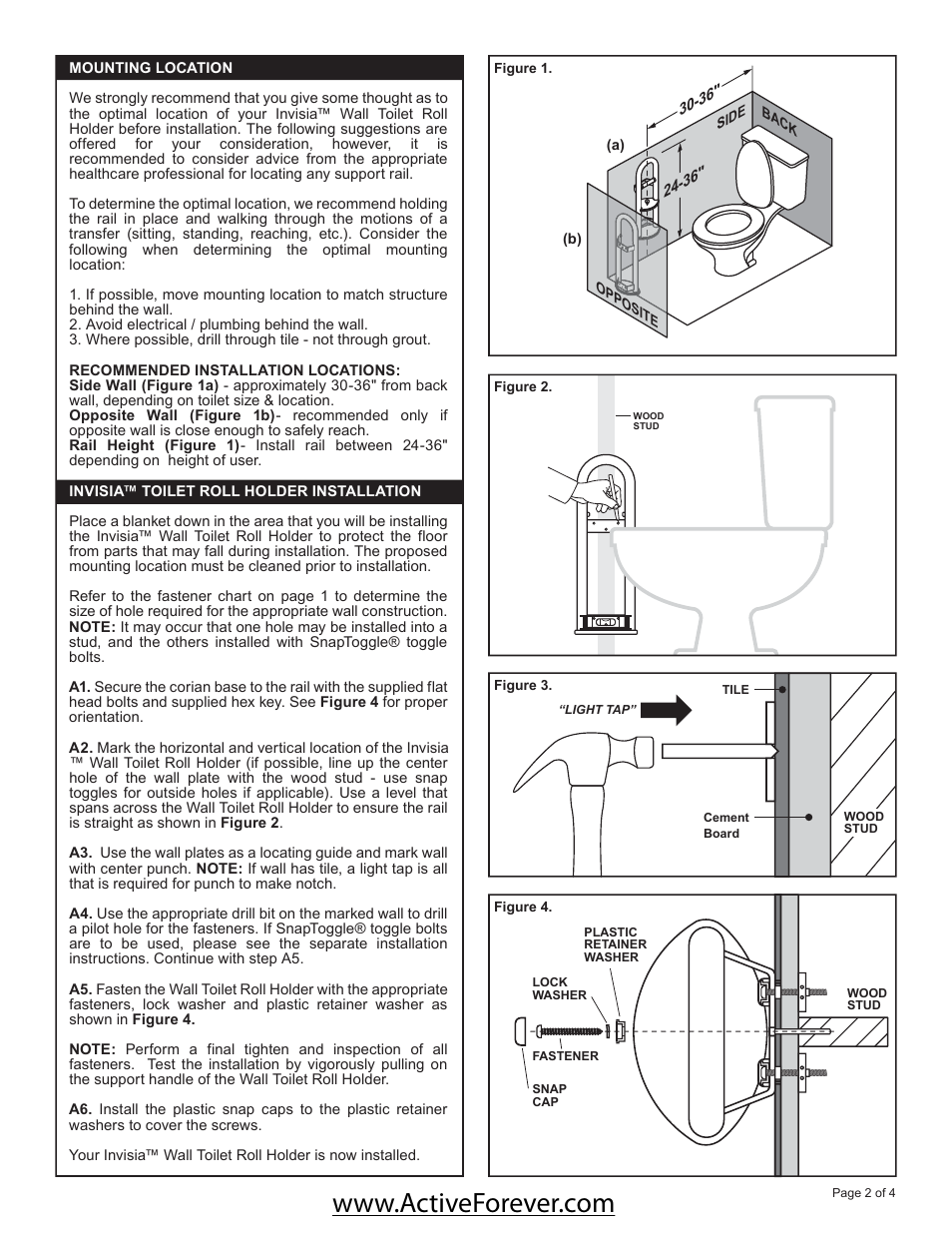 Activeforever Invisia Collection Toilet Paper Dispenser with Integrated Support Rail User Manual | Page 2 / 4